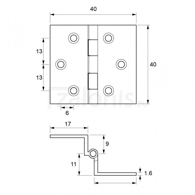 FLAT CORNER HINGE 40x40 / MAT GOLD VARIOUS HINGES